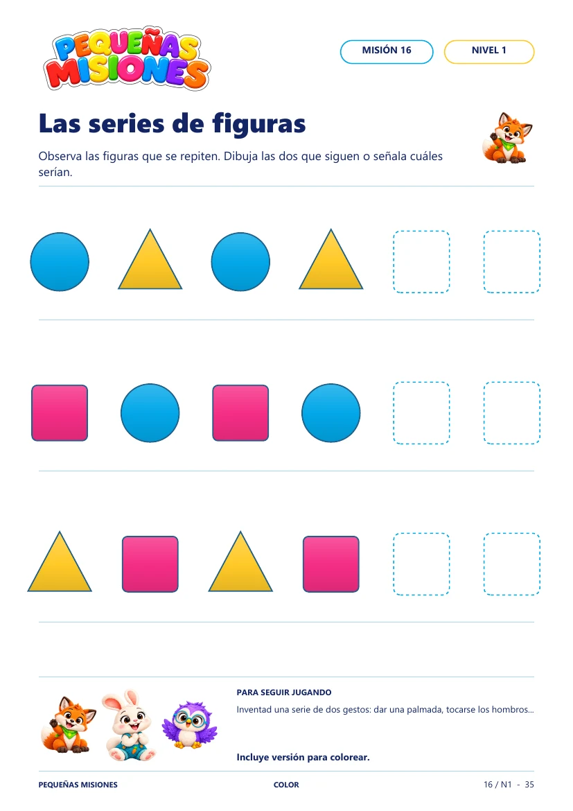 Página 35: observar una serie de figuras y continuarla