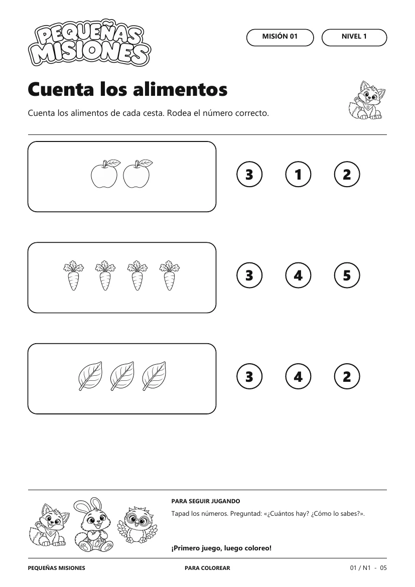 La misma actividad, con contornos para colorear y fondo blanco